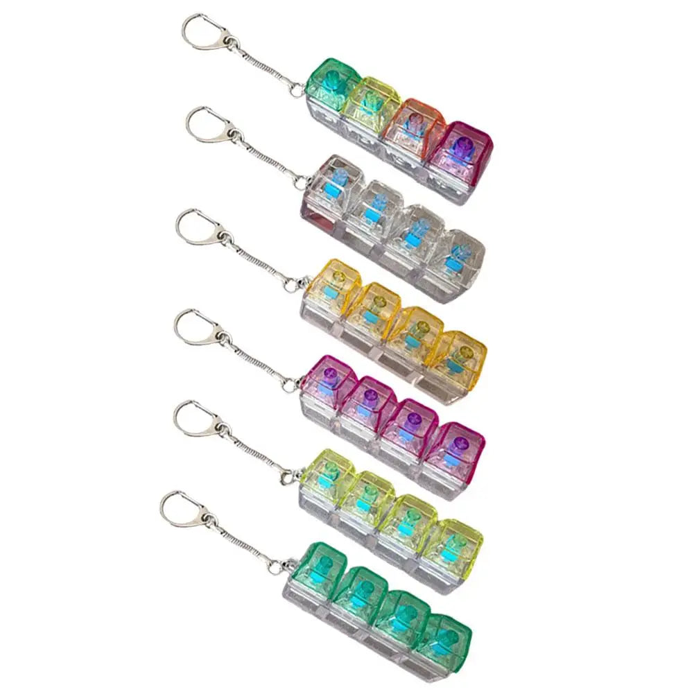 LED Fidget Keychain Keyboard  4Keys - Transparent Shaft Decompression