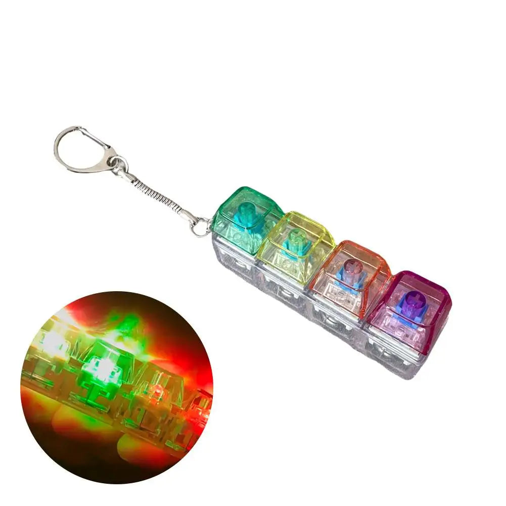 LED Fidget Keychain Keyboard  4Keys - Transparent Shaft Decompression