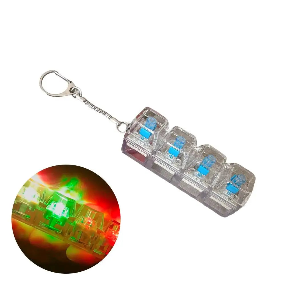 LED Fidget Keychain Keyboard  4Keys - Transparent Shaft Decompression