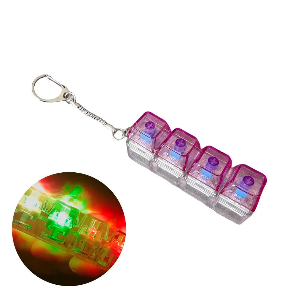 LED Fidget Keychain Keyboard  4Keys - Transparent Shaft Decompression