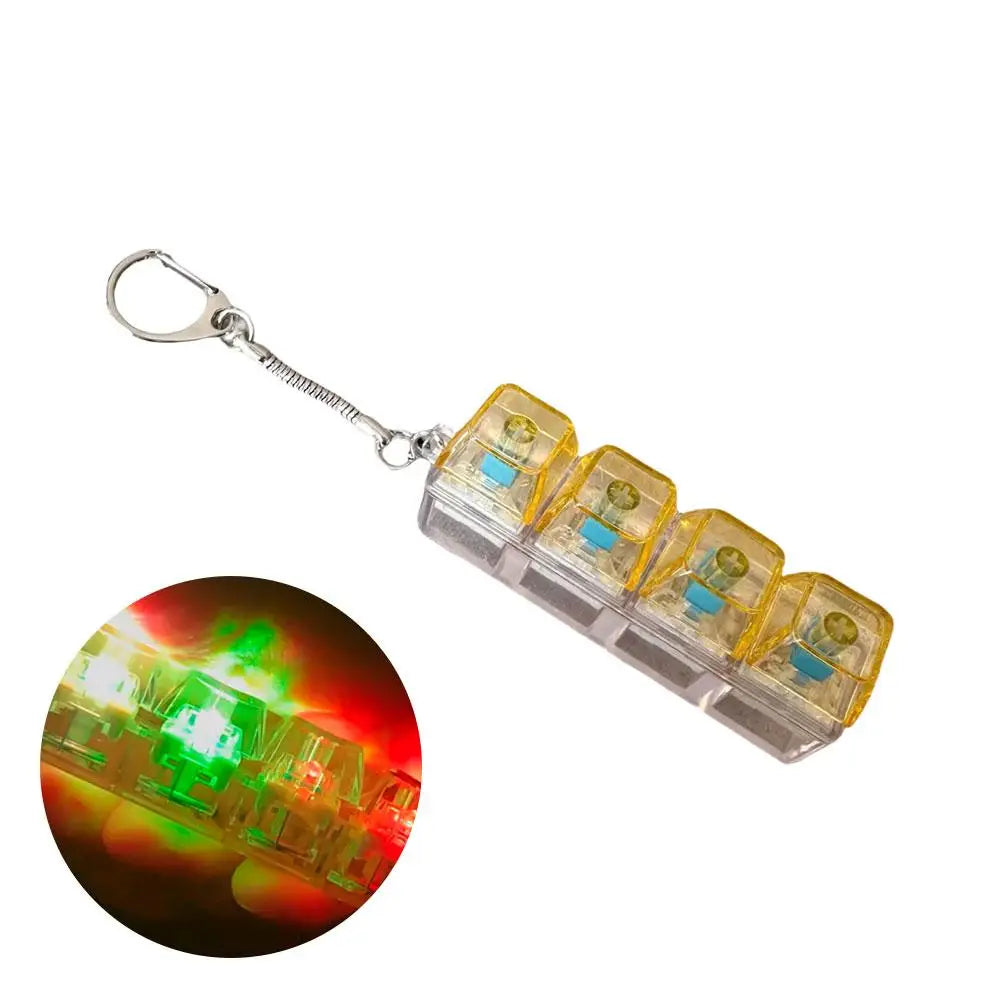 LED Fidget Keychain Keyboard  4Keys - Transparent Shaft Decompression
